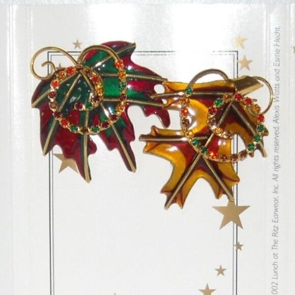 Lunch at the Ritz Leaves Benedict Clip-On Earrings - Picture 2 of 2